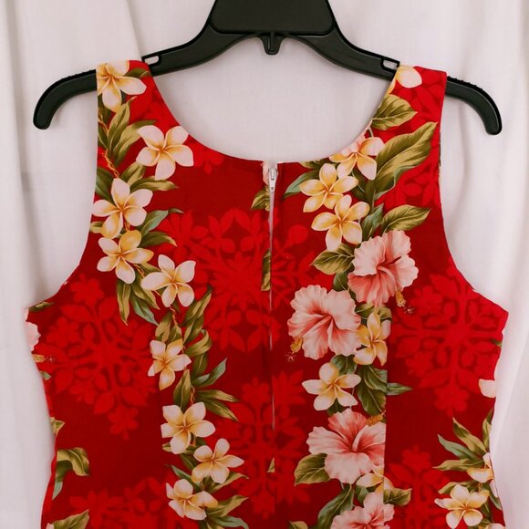 Vintage TY Red Hawaiian Floral Sleeveless Short Dress Made in Hawaii Size L - Picture 12 of 14